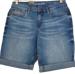 Calvin Klein City Blue Denim Knee-Length Shorts | Flipped Cuff NWT Sz 4